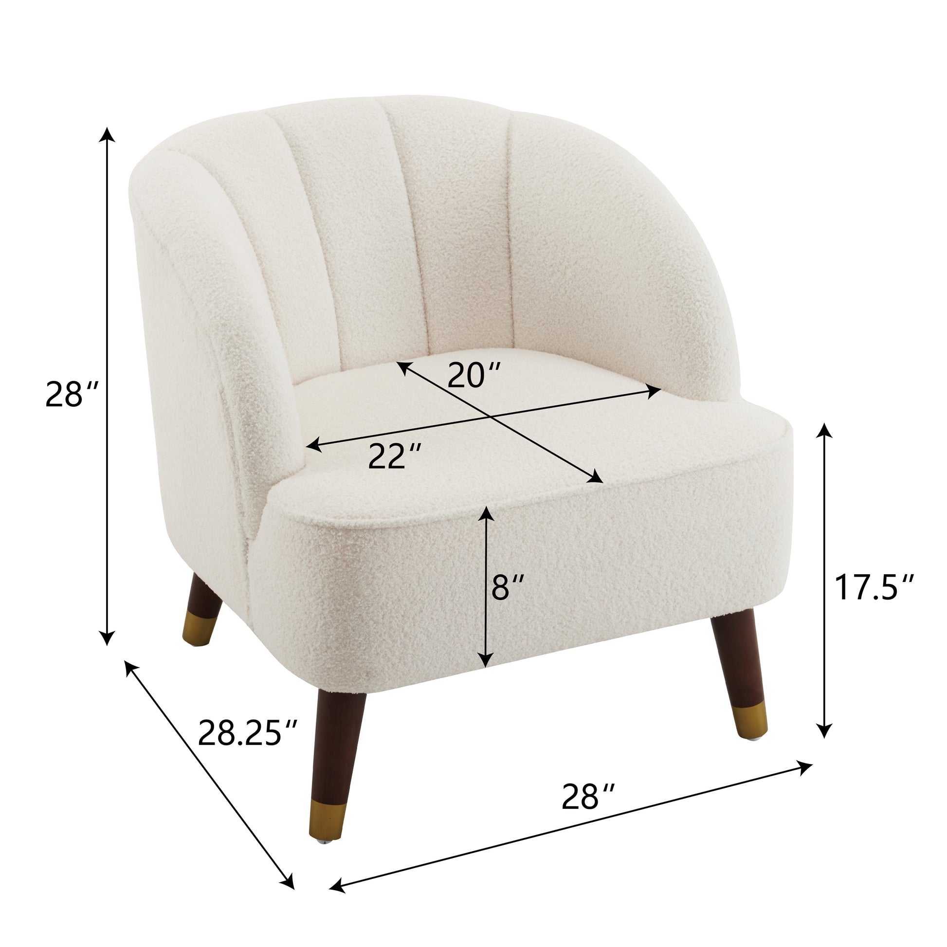 Cream teddy accent chair with channeled back and wooden legs perfect for any living room