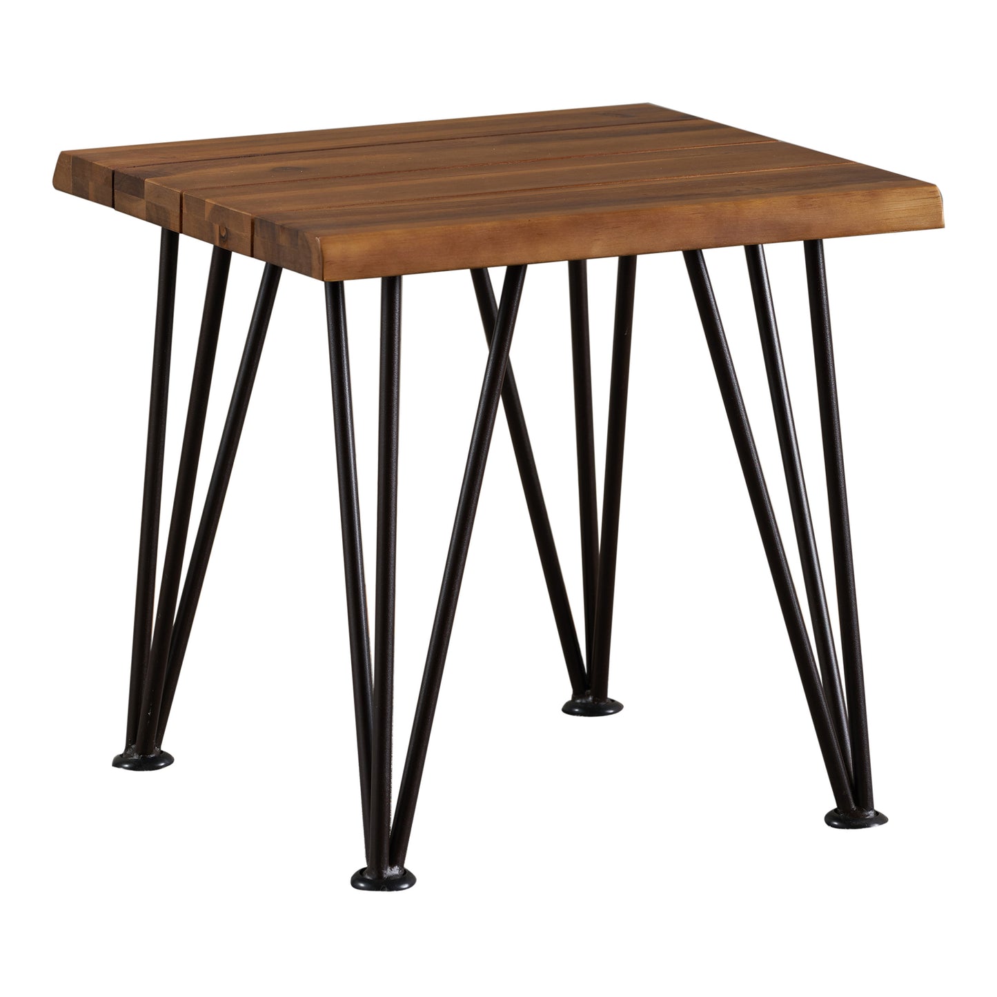 Square acacia wood side table with hairpin legs