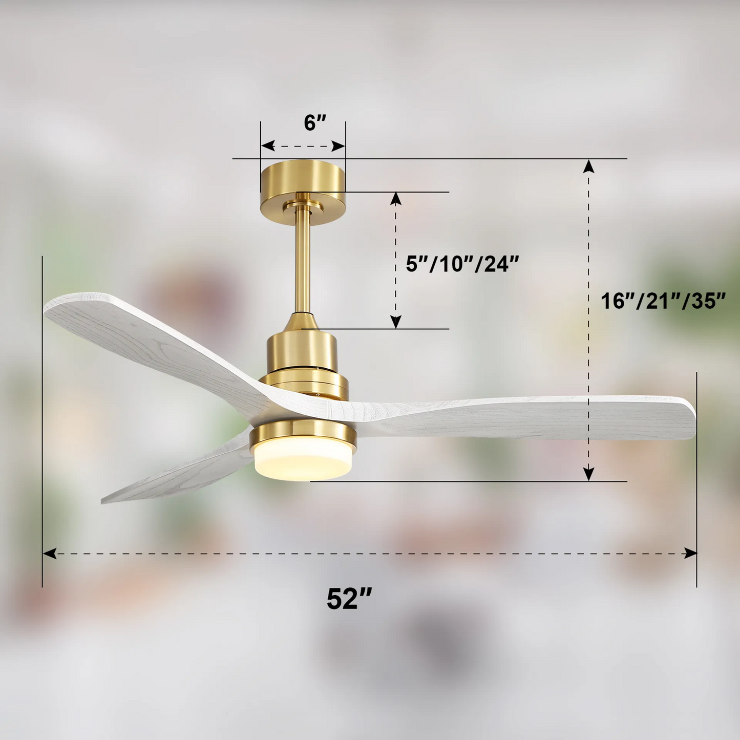 inch modern ceiling fan with integrated LED light and brass finish