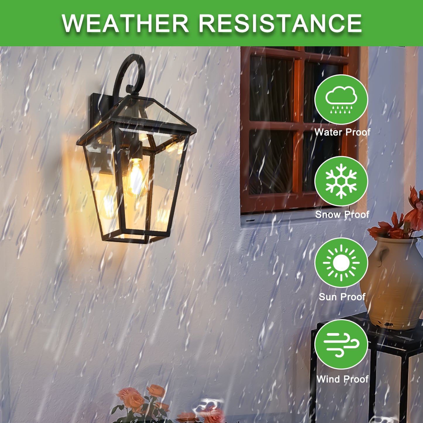 Black traditional lanternstyle outdoor wall light waterproof and durable