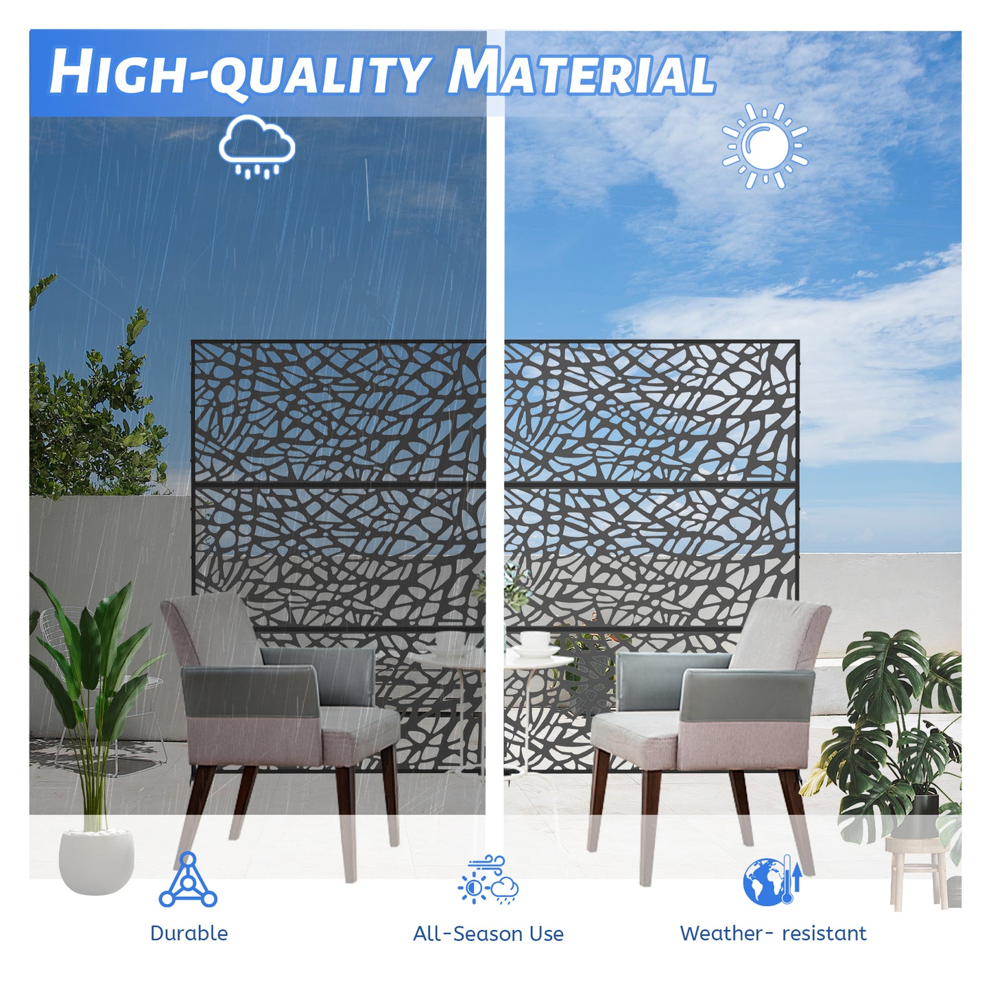 Modern black outdoor decorative screen with a vinelike pattern perfect for garden privacy