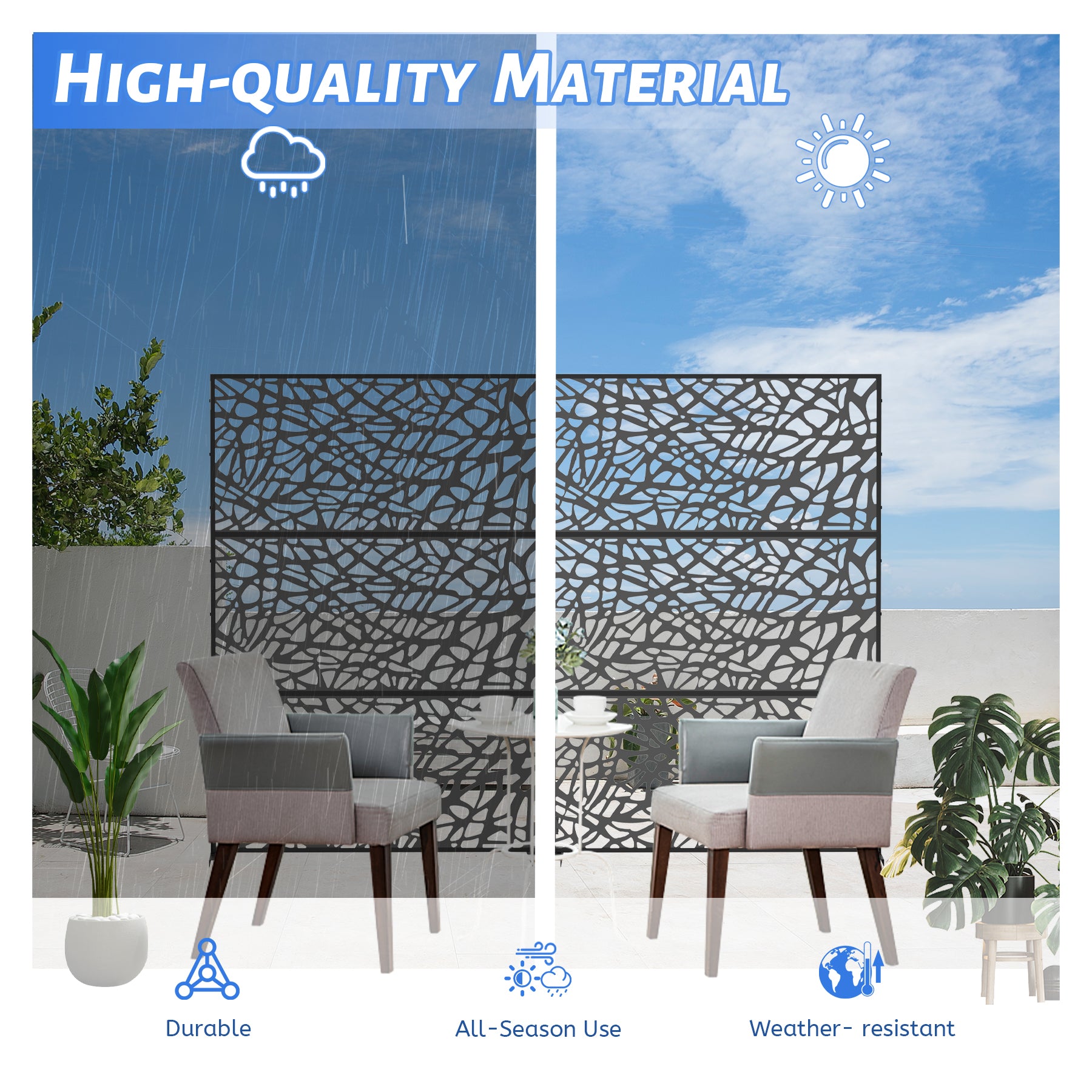 Modern black outdoor decorative screen with a vinelike pattern perfect for garden privacy