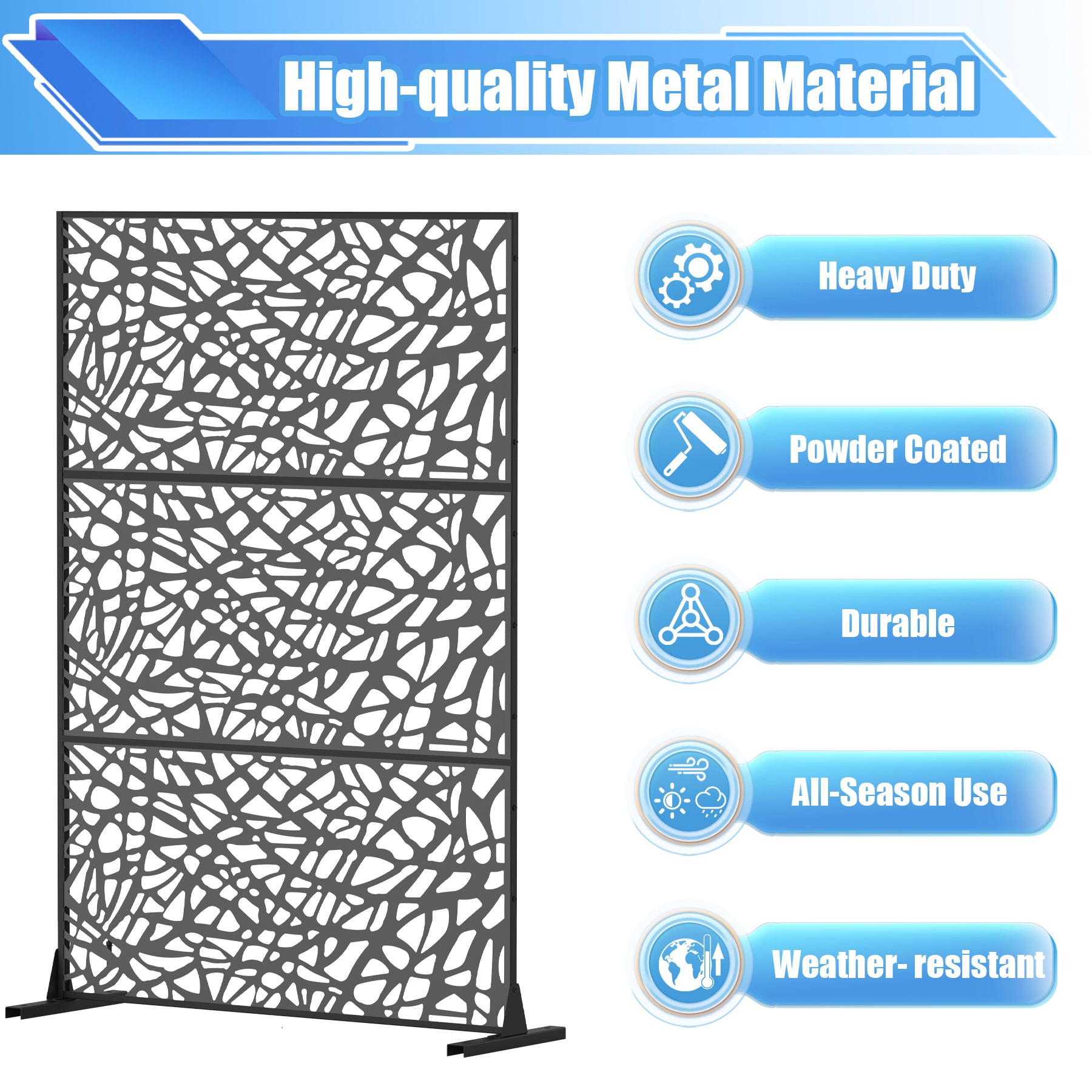Dark gray metal privacy screen with abstract organic pattern perfect for garden decor