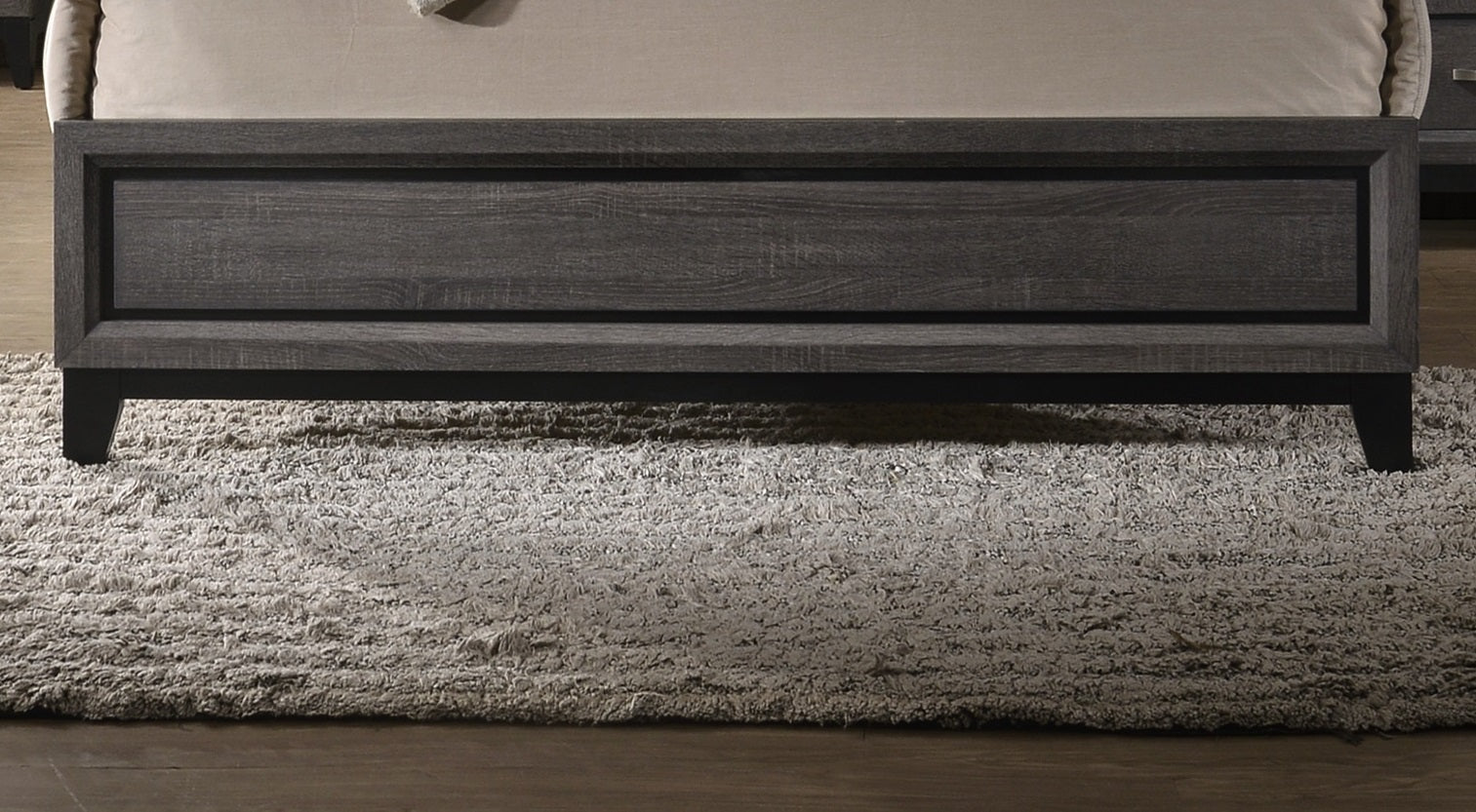 Dark grey wood platform bed frame with clean lines