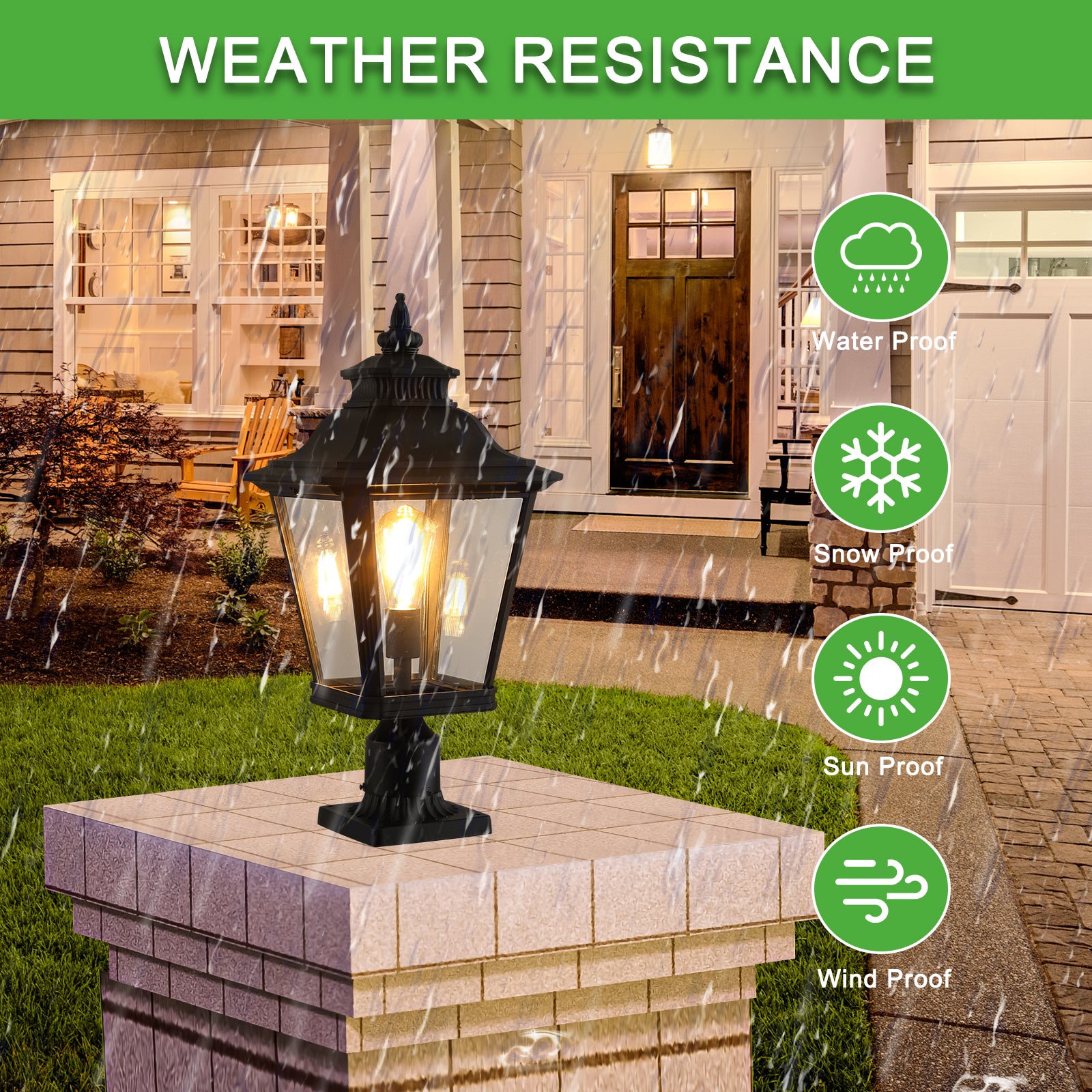 Classic black metal post lamp with clear glass panels ideal for garden lighting