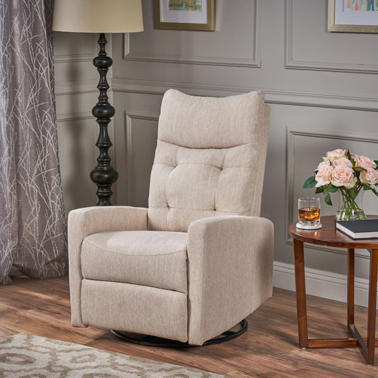 TREATLIFE HOME Glider Swivel Recliner Chair with Tufted Backrest and Push-Back Function, Contemporary Style, Beige