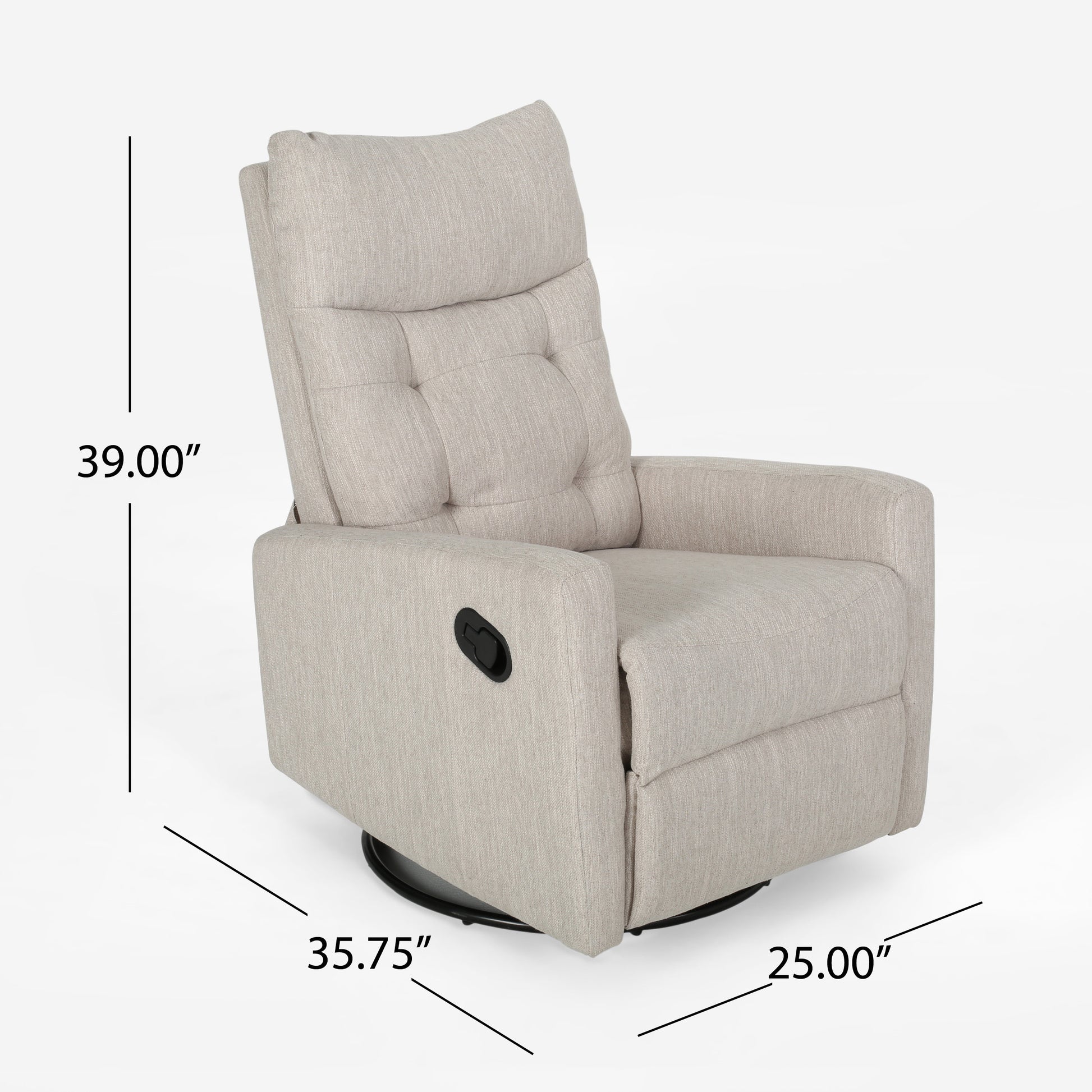 Modern beige fabric recliner with tufted back and side lever for easy operation