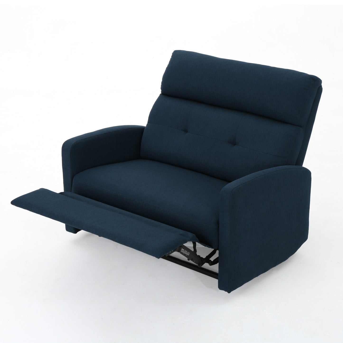 Navy blue fabric recliner chair with extended footrest