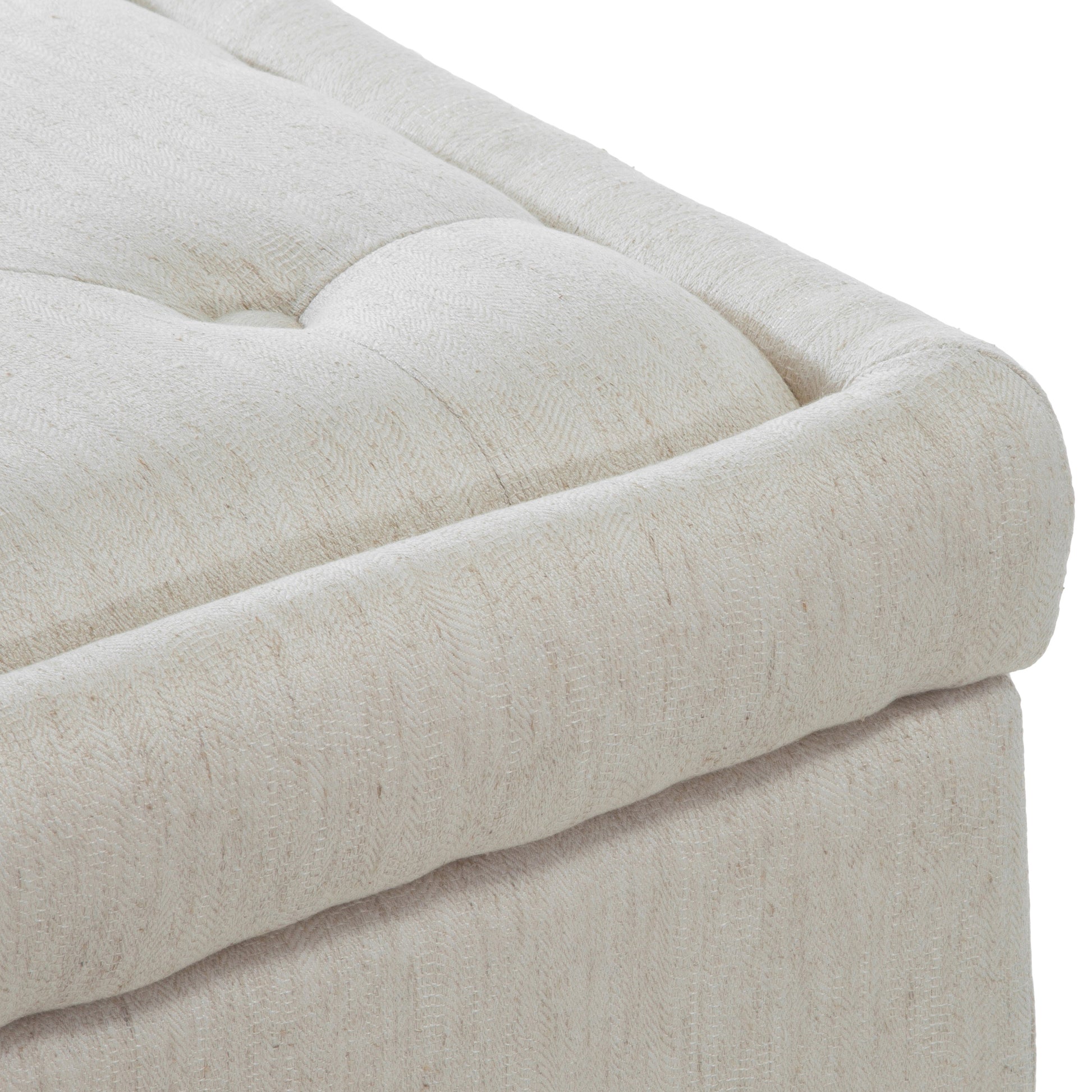 Tufted linen storage ottoman in natural cream perfect for entryway or living room