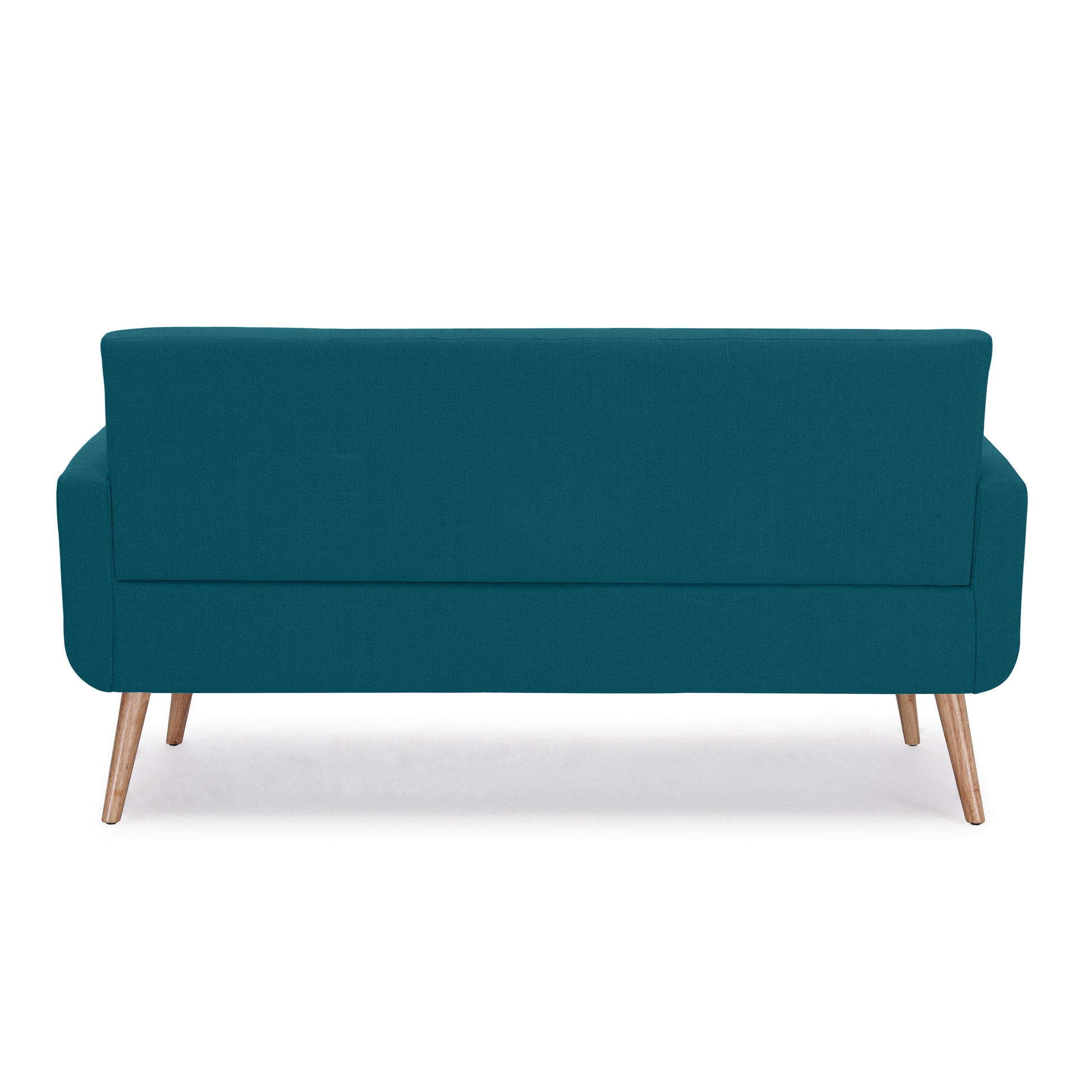 Teal fabric sofa with tapered wooden legs modern living room furniture