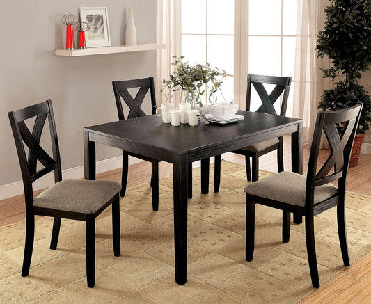 TREATLIFE HOME Brushed Black Solid Wood 5-Piece Dining Set with 4 Chairs and Brown Fabric Cushions, X-Cross Back Design, Modern Style