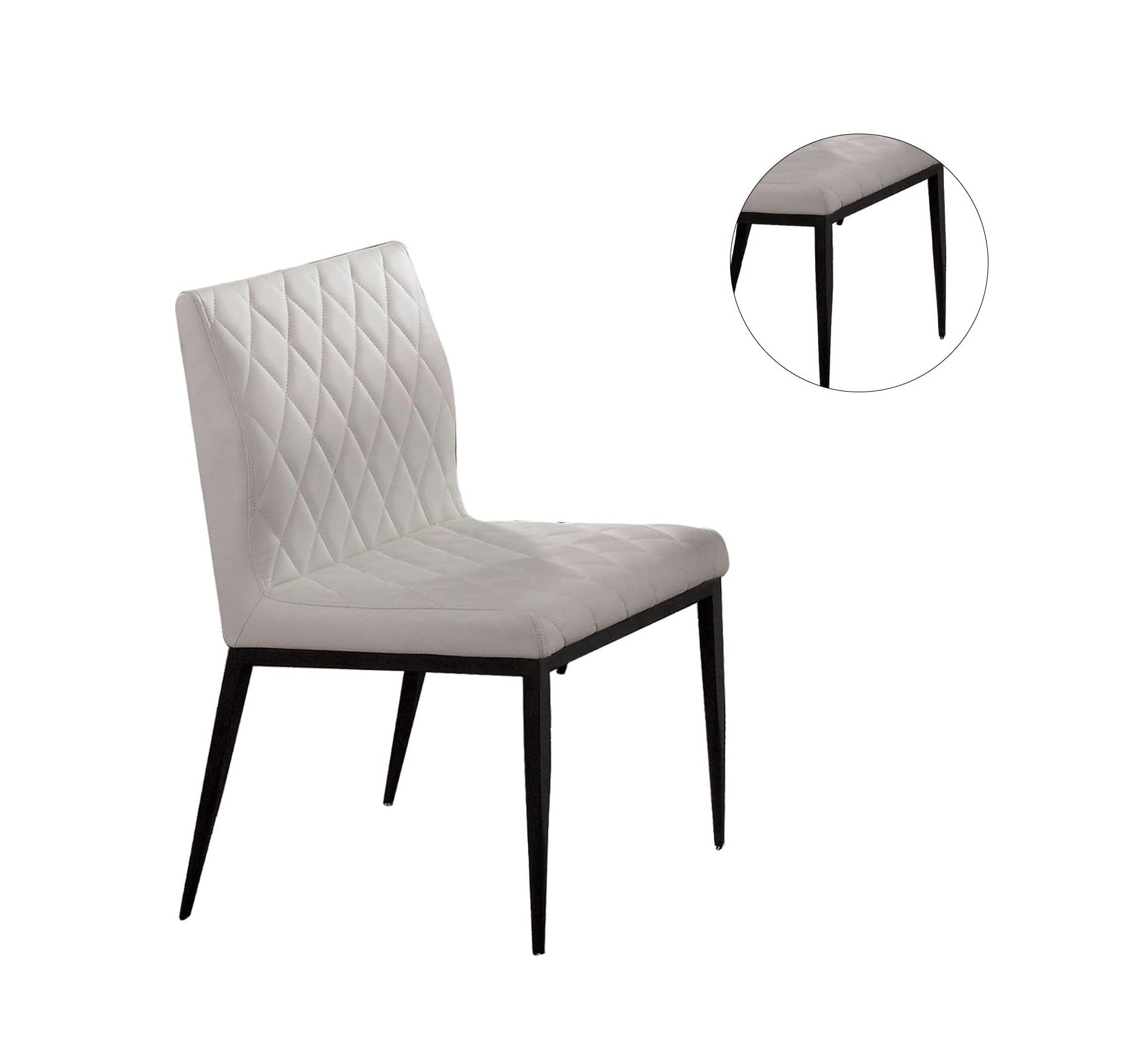Light gray tufted dining chair with black metal legs perfect for modern kitchens