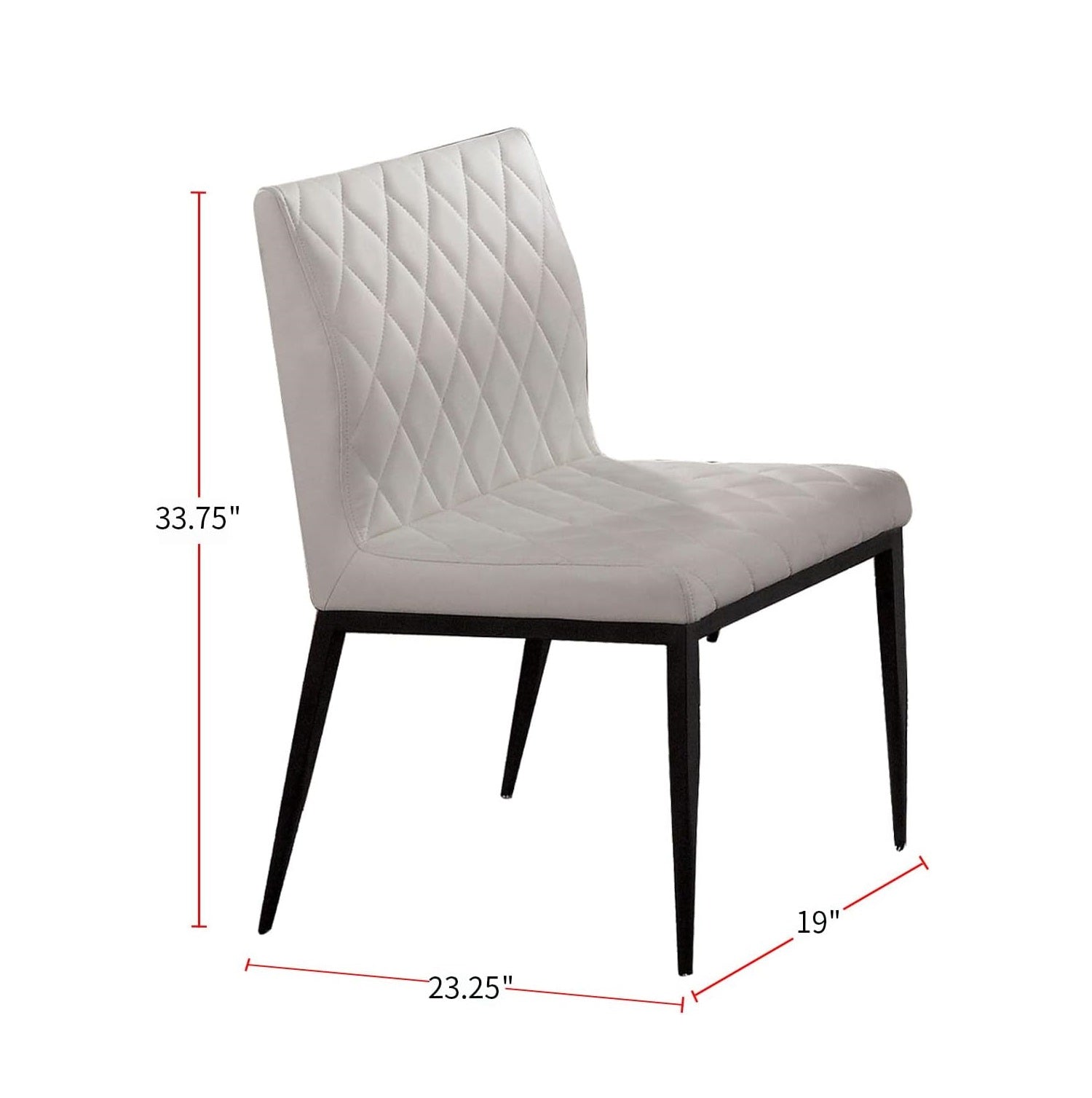Light gray diamondstitched upholstered dining chair with black metal legs