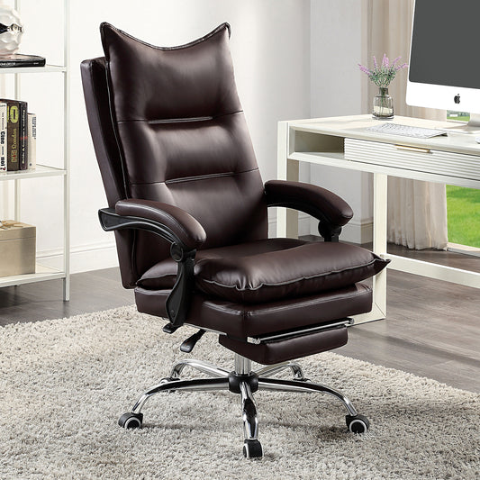 TREATLIFE HOME Contemporary Office Chair with Padded Armrests, Adjustable Height and Recline Feature, Brown Leatherette