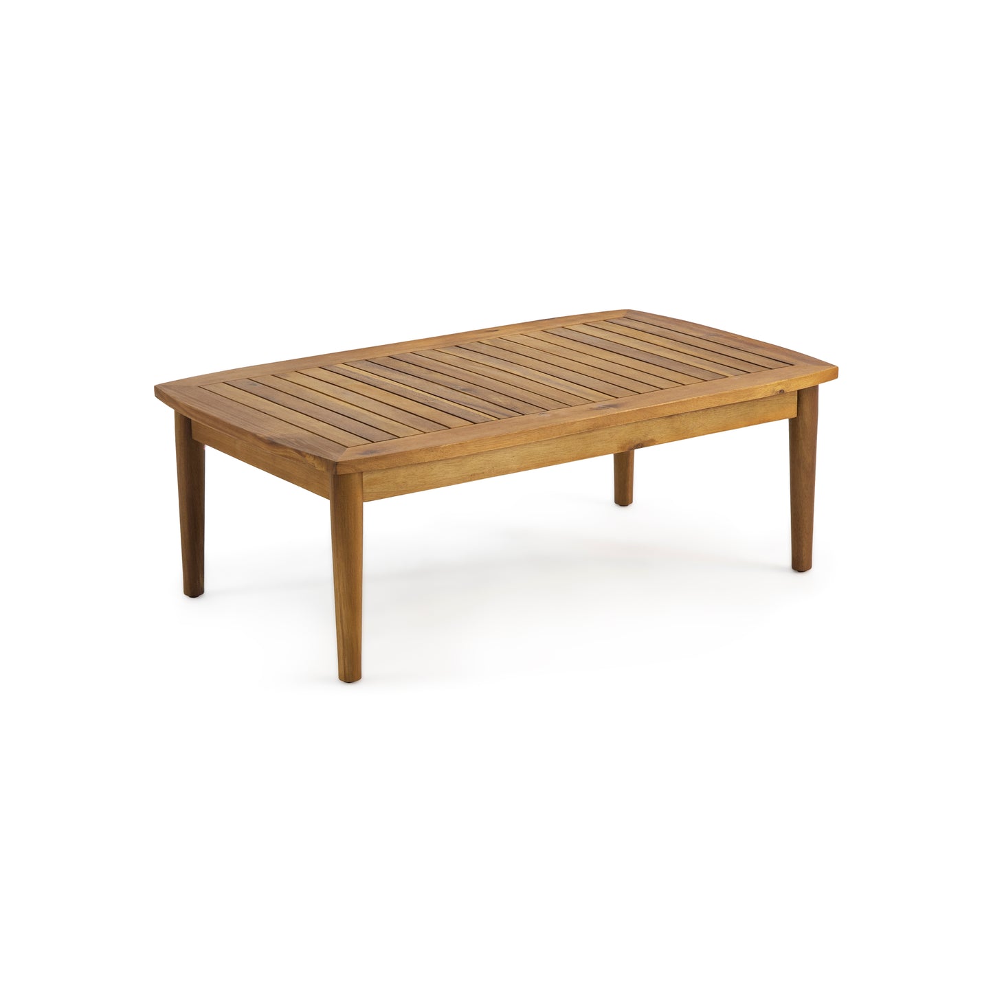 Rectangular slatted acacia wood coffee table with tapered legs