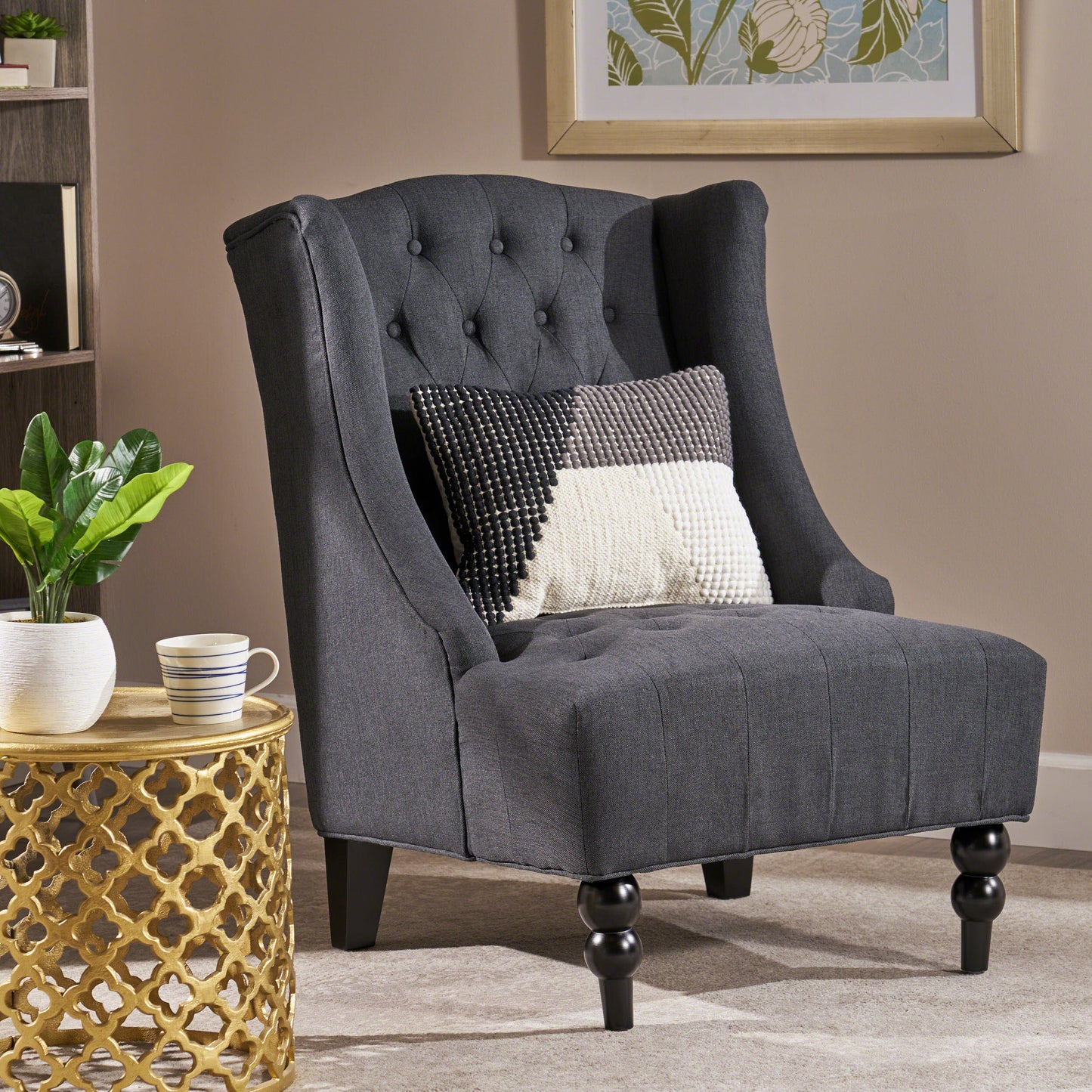 TREATLIFE HOME Elegant High-Back Club Chair with Button-Tufted Design, Stylish Comfort for Living Room, Charcoal Fabric