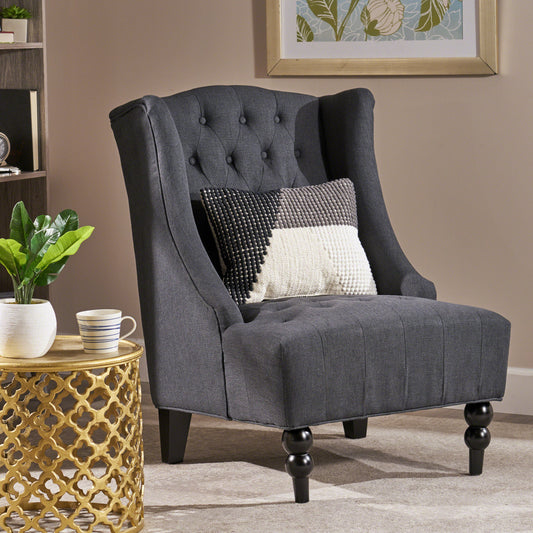 TREATLIFE HOME Elegant High-Back Club Chair with Button-Tufted Design, Stylish Comfort for Living Room, Charcoal Fabric
