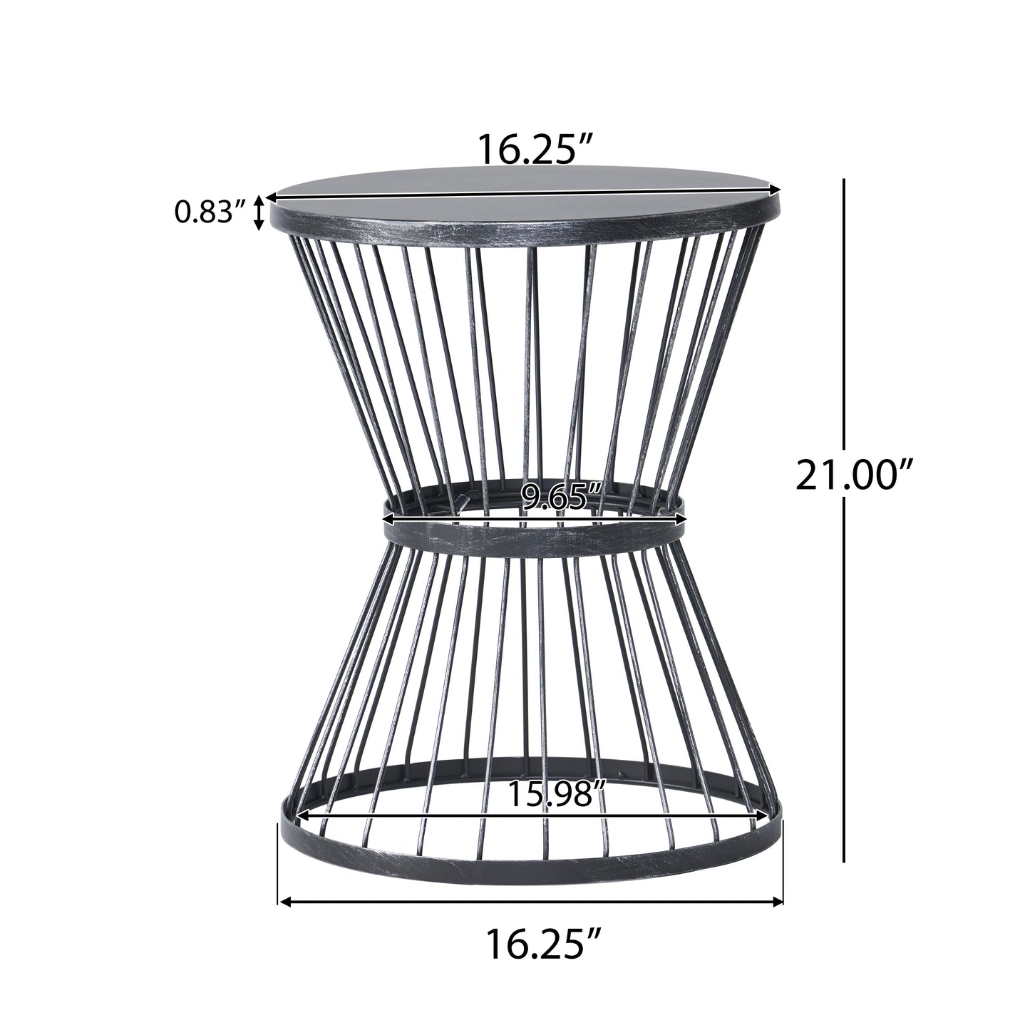Modern black metal wire accent table with hourglass silhouette  tall