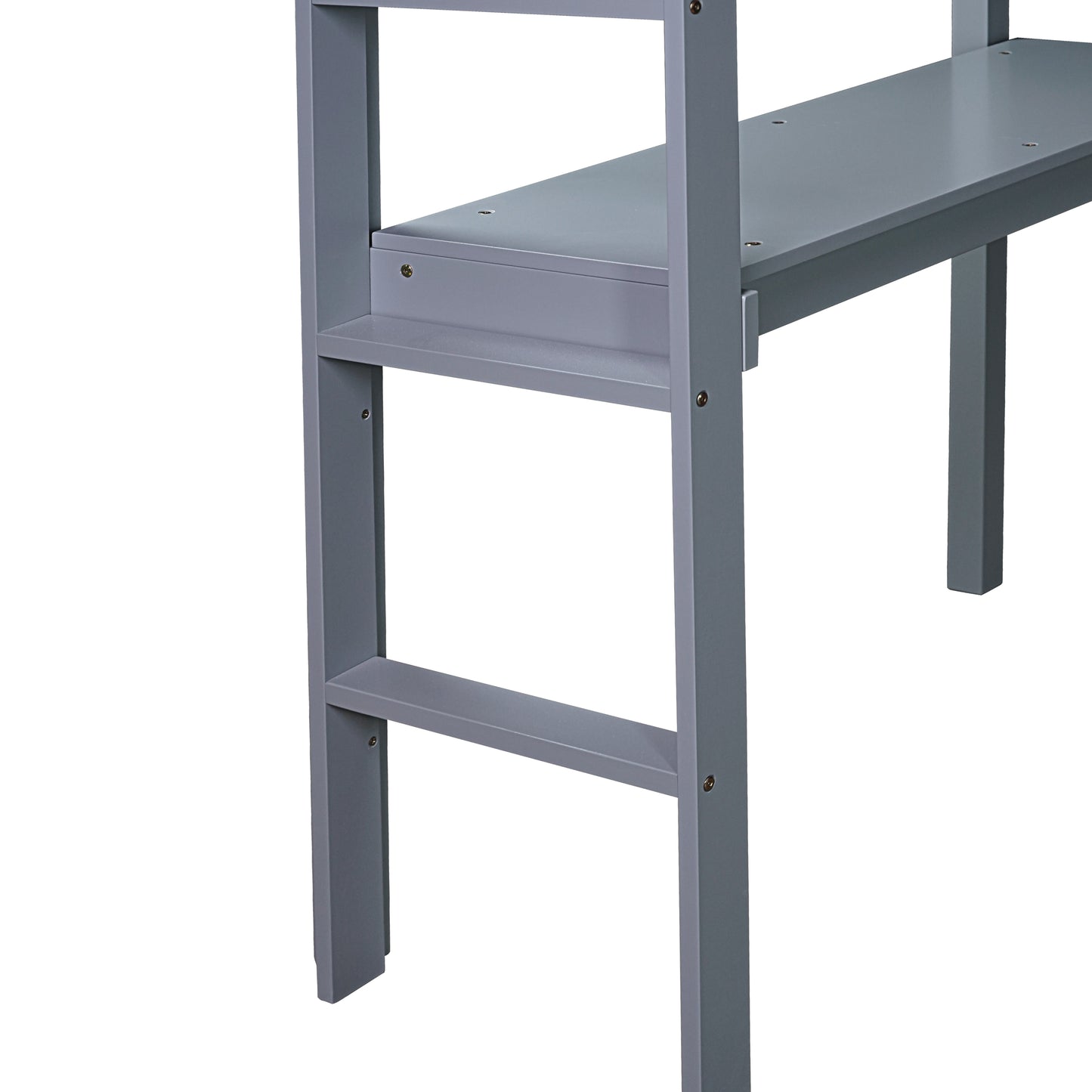Gray metal bunk bed ladder detail