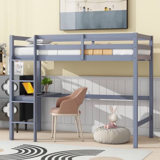 Blue loft bed with integrated desk and ladder for kids room