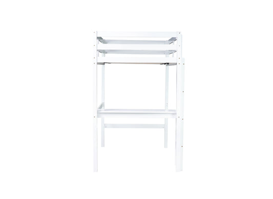 TREATLIFE HOME Twin High Loft Bed with Built-in Desk and Safety Guardrail, Rubber Wood Construction, White