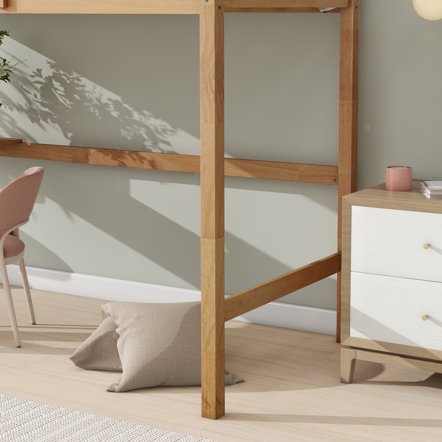 Solid wood bed frame with natural finish