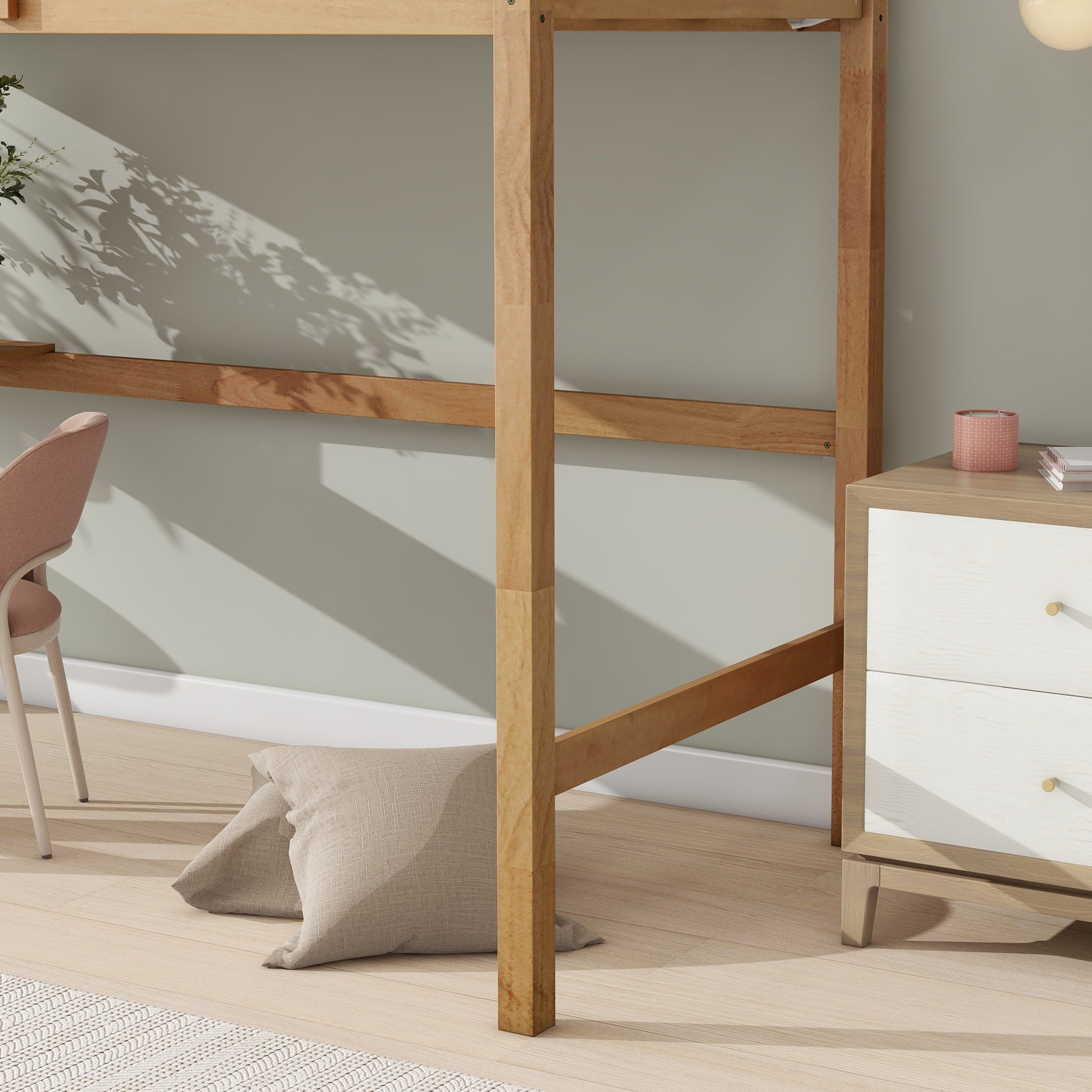 Solid wood bed frame with natural finish