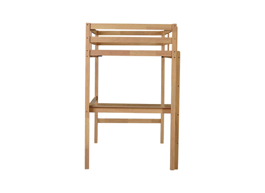 Natural wood loft bed frame with ladder simple design for kids room