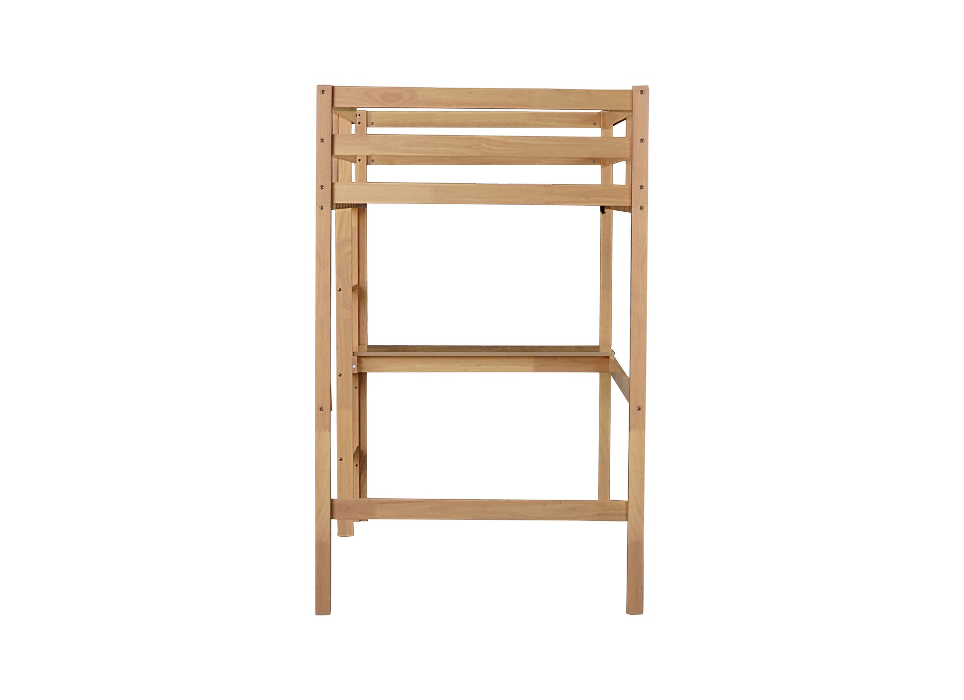 Solid pine wood bunk bed frame with safety rails and ladder access