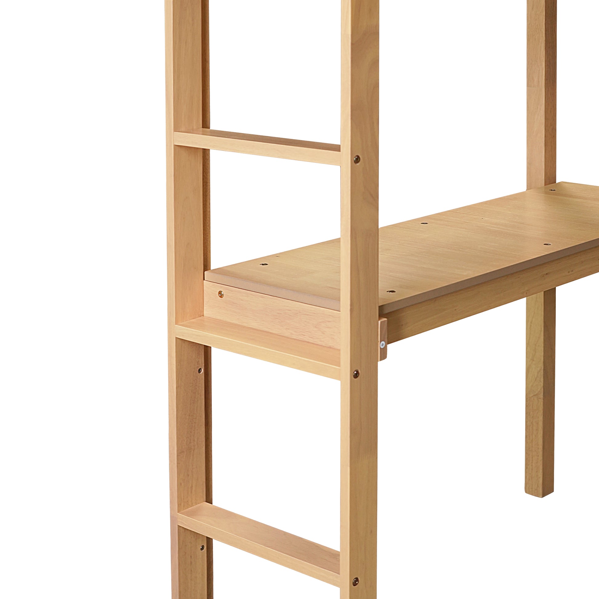 Natural wood bunk bed ladder detail with clean lines