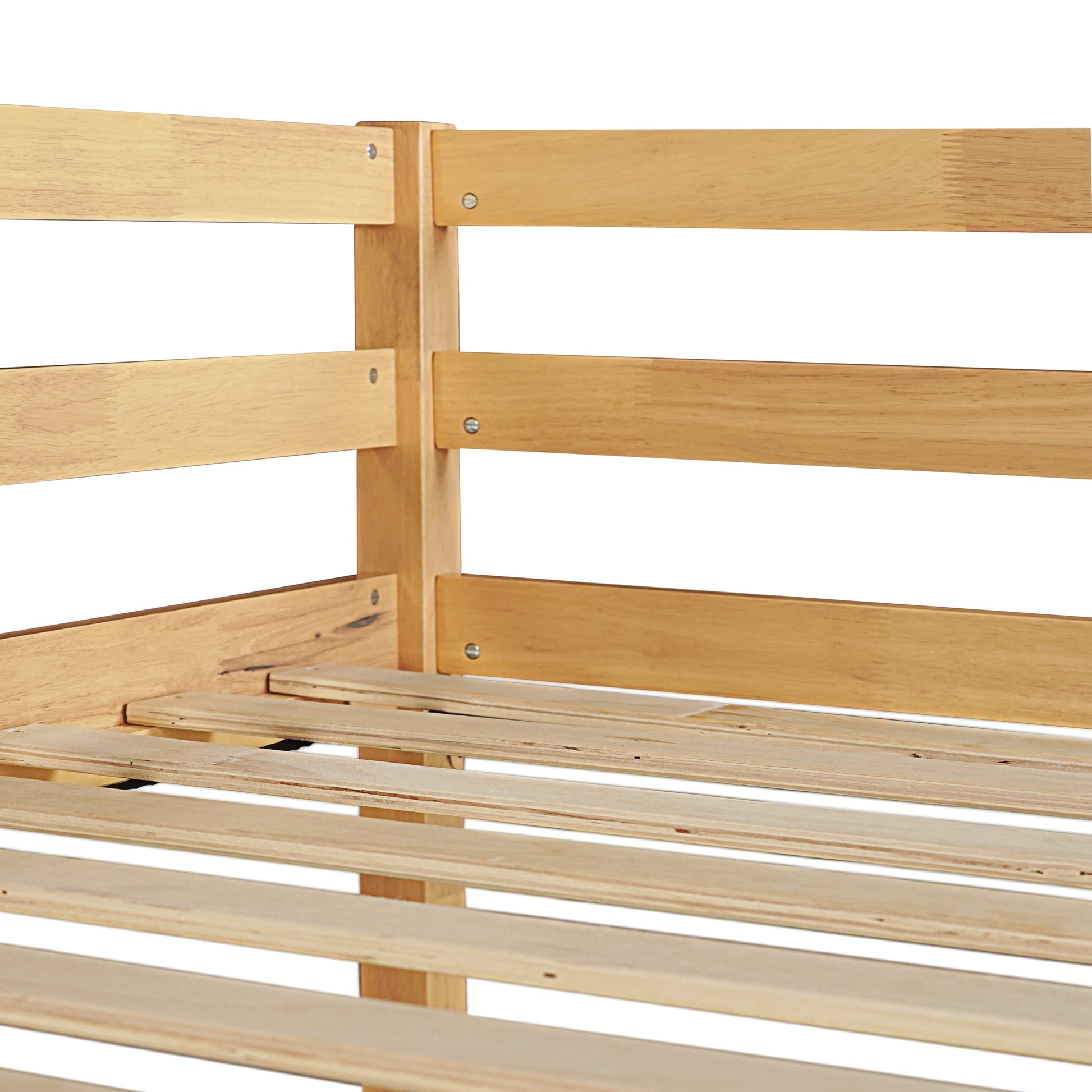 Natural pine wood twin bed frame with slatted base