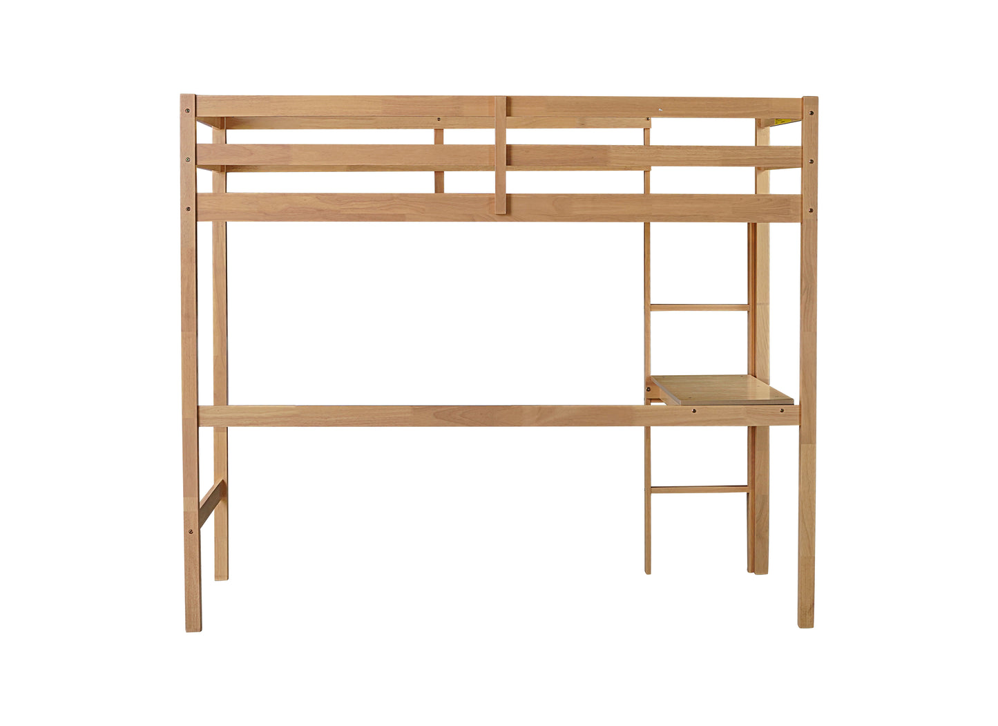 Natural wood loft bed with integrated desk and ladder