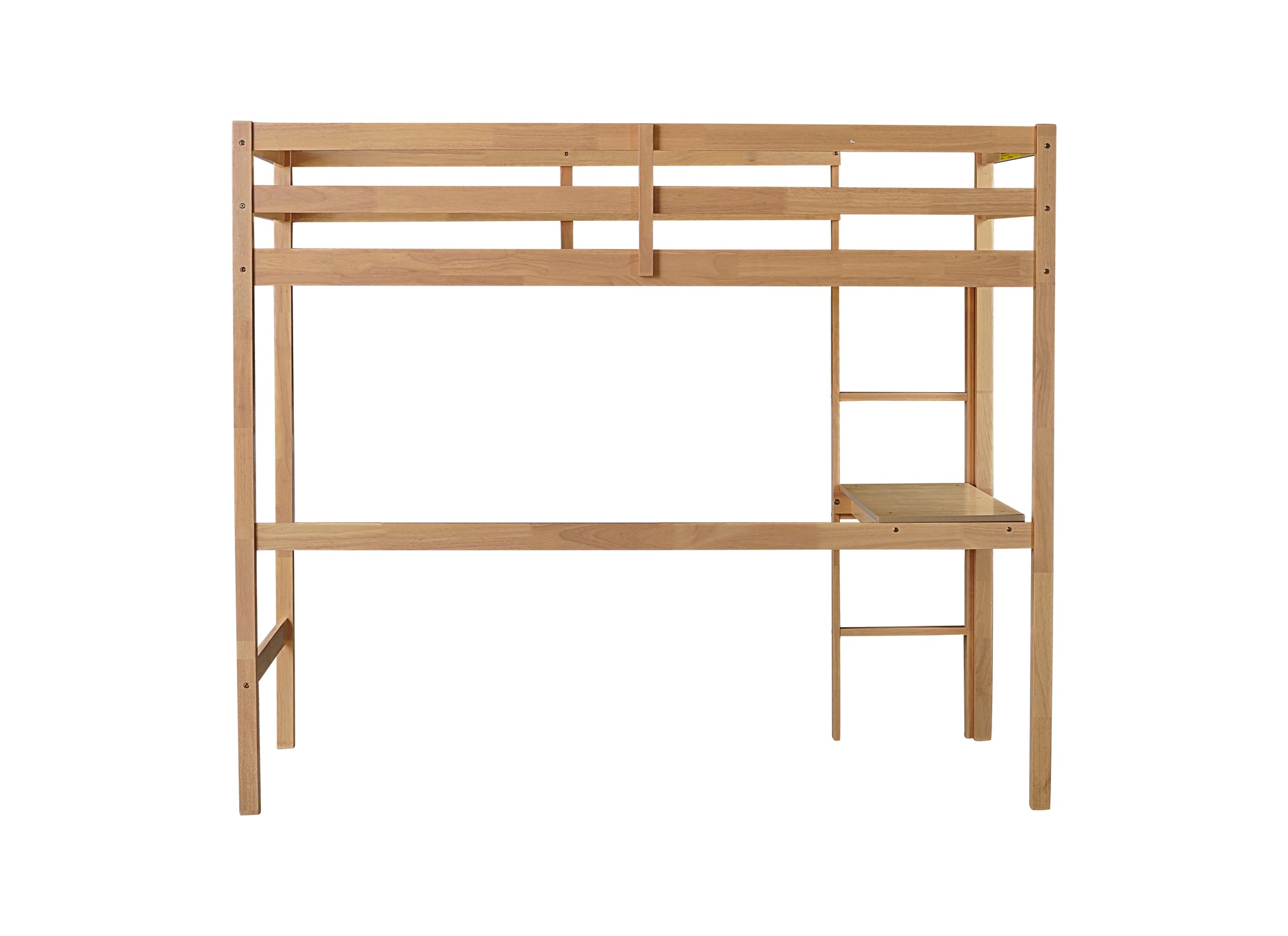 Natural wood loft bed with integrated desk and ladder