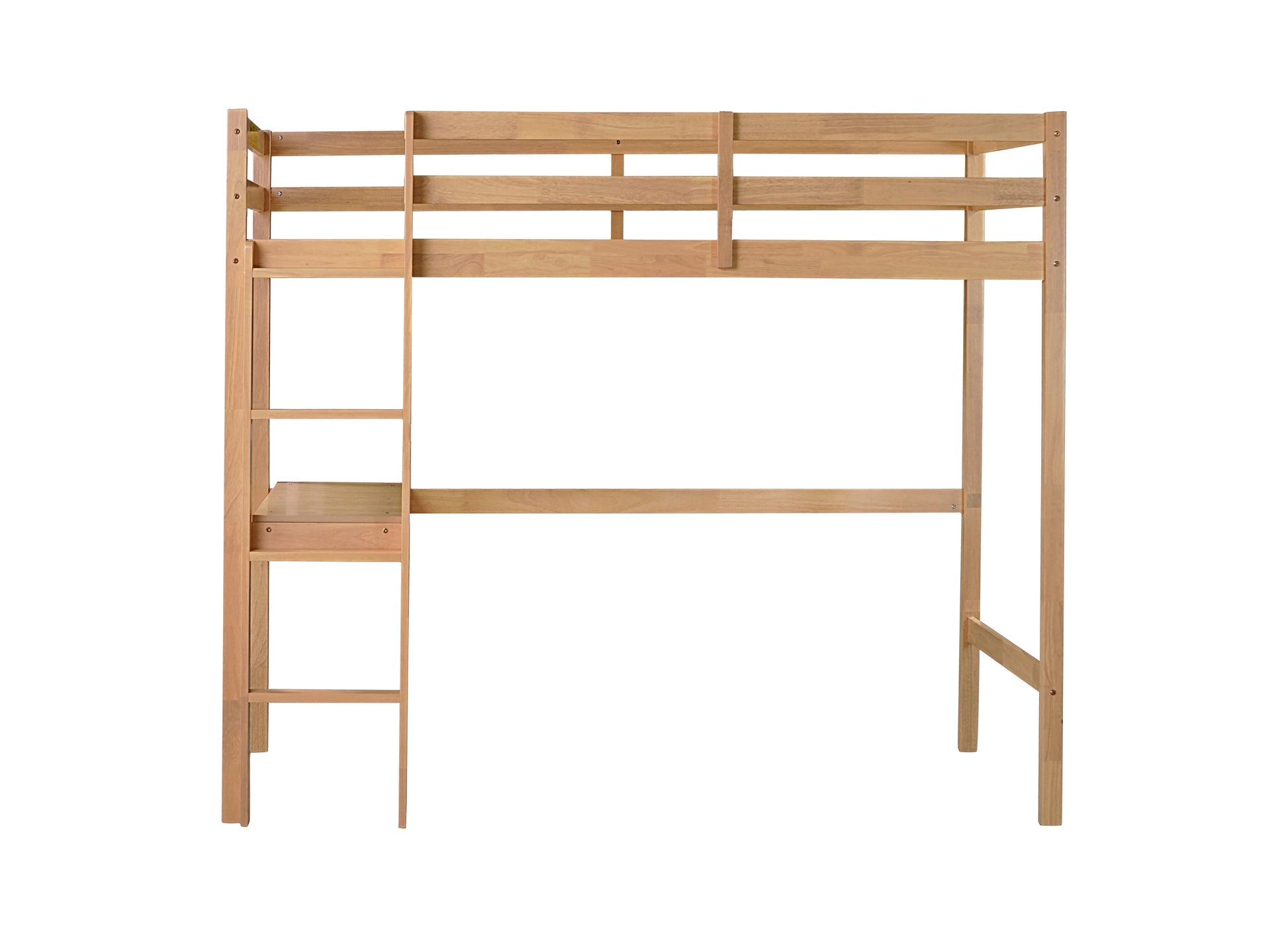 Natural wood loft bed with desk and ladder