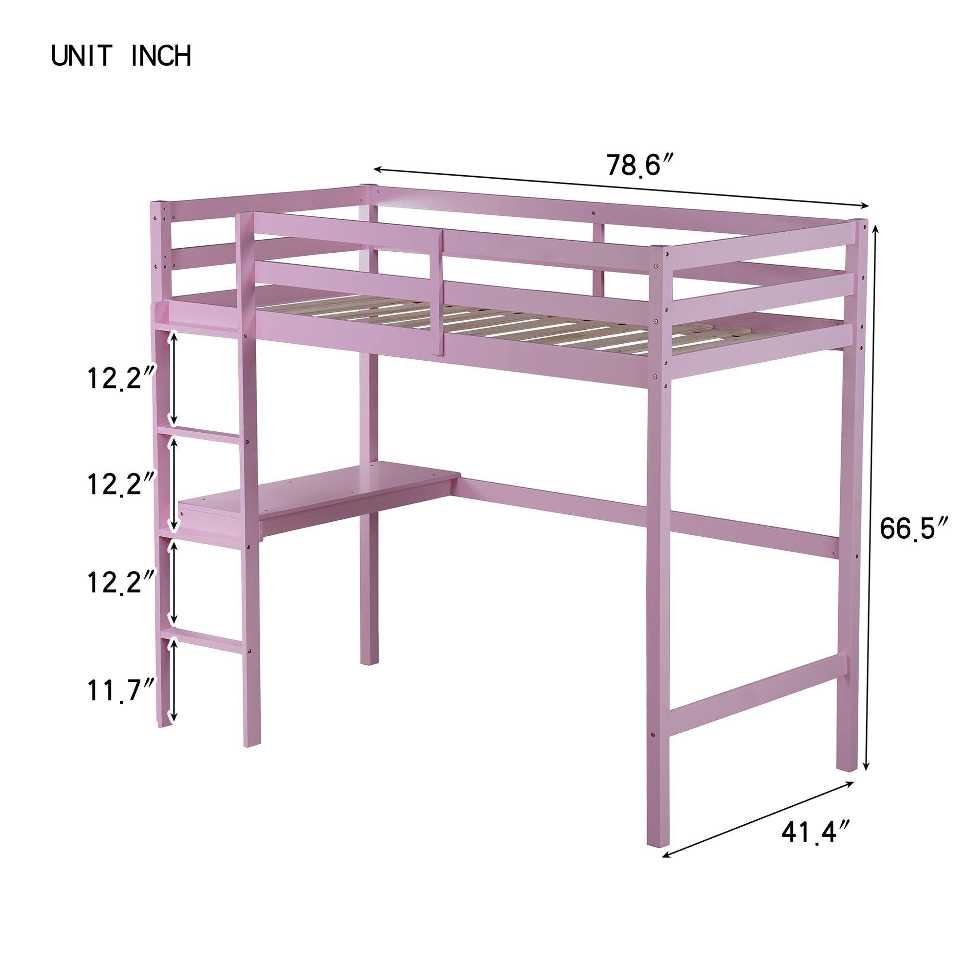 Pink loft bed with desk and ladder