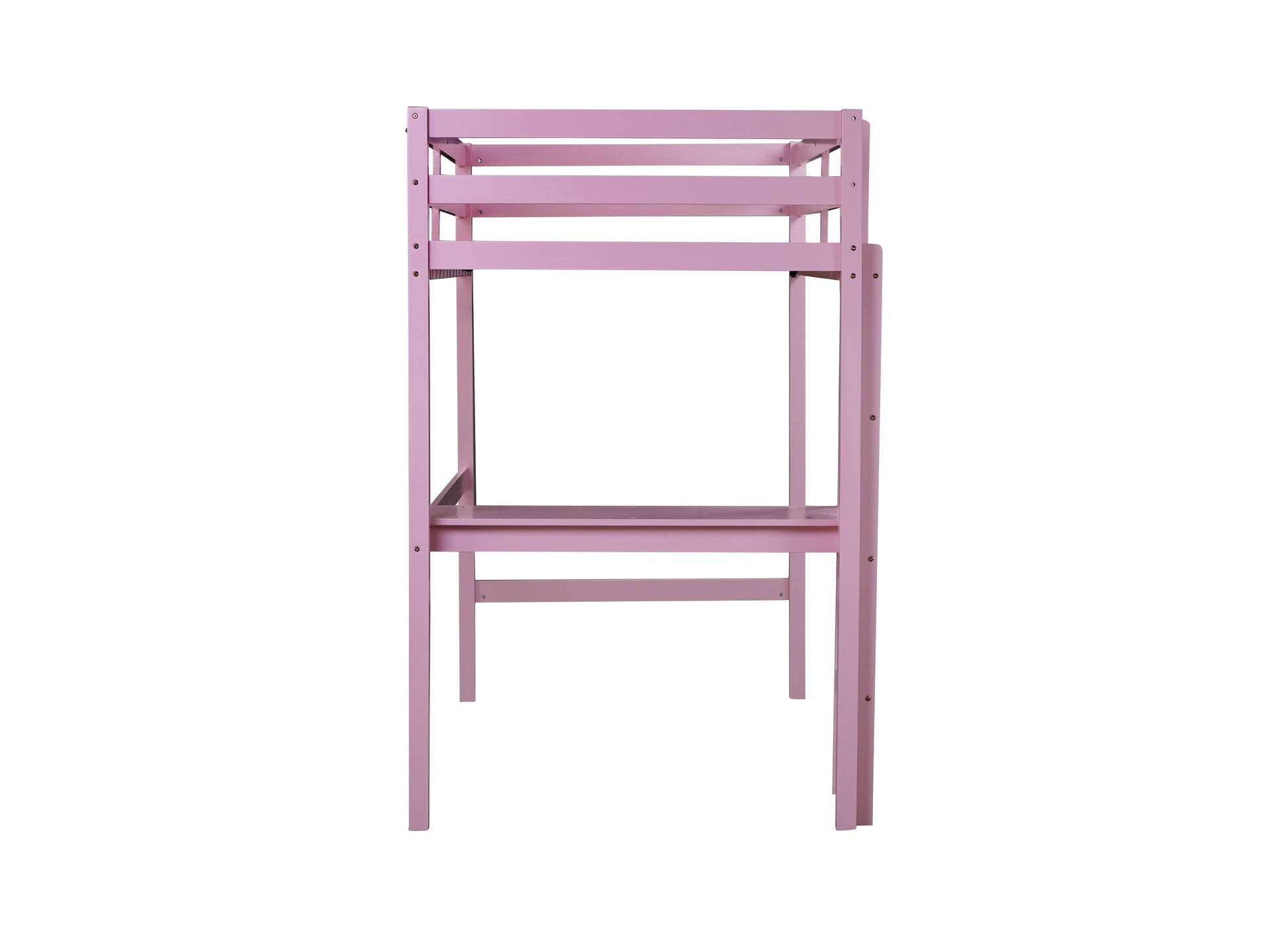 Pink metal loft bed frame with desk