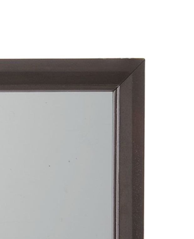 Dark brown framed mirror corner