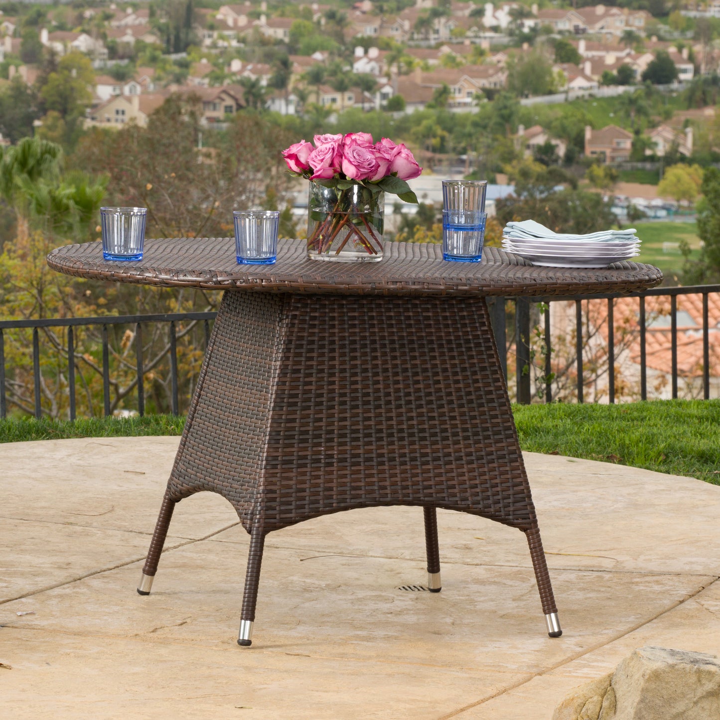 TREATLIFE HOME Outdoor Wicker Dining Table Brown