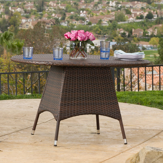 TREATLIFE HOME Outdoor Wicker Dining Table Brown