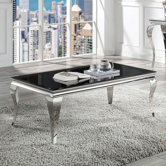 TREATLIFE HOME Enhance Living Space with Glam Coffee Table, Black Glass Top, Stainless Steel Cabriole Legs, Modern Design