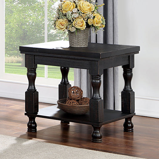 TREATLIFE HOME Rustic Style Antique Black End Table with Open Bottom Shelf, Plank Style Table Top for Living Room Furniture