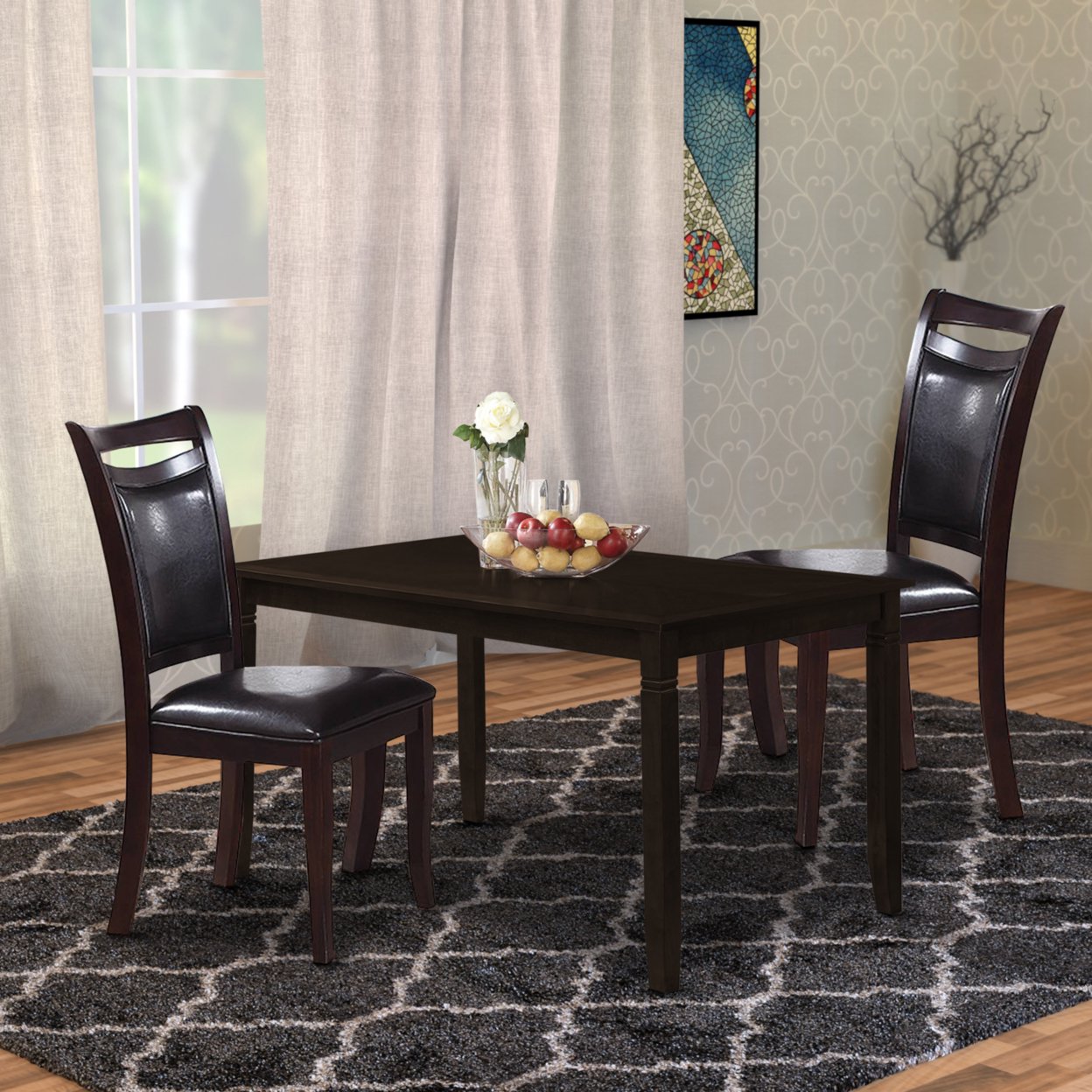 TREATLIFE HOME Set of 2 Modern Dark Brown Padded Side Chairs for Kitchen Dining, Rubberwood Frame, Contemporary Design