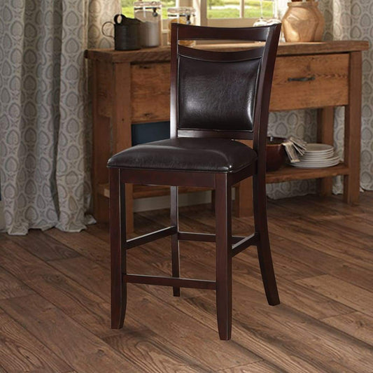 TREATLIFE HOME Set of 2 Counter Height Dining Chairs, Dark Brown Faux Leather Padded Seat, Modern Design with Wood Finish