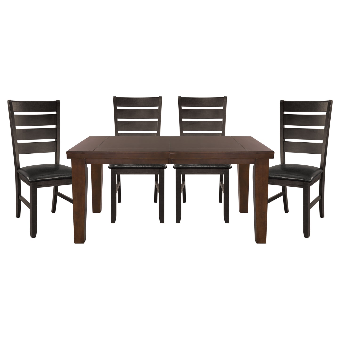 Dark walnut dining table and chairs set with upholstered seats