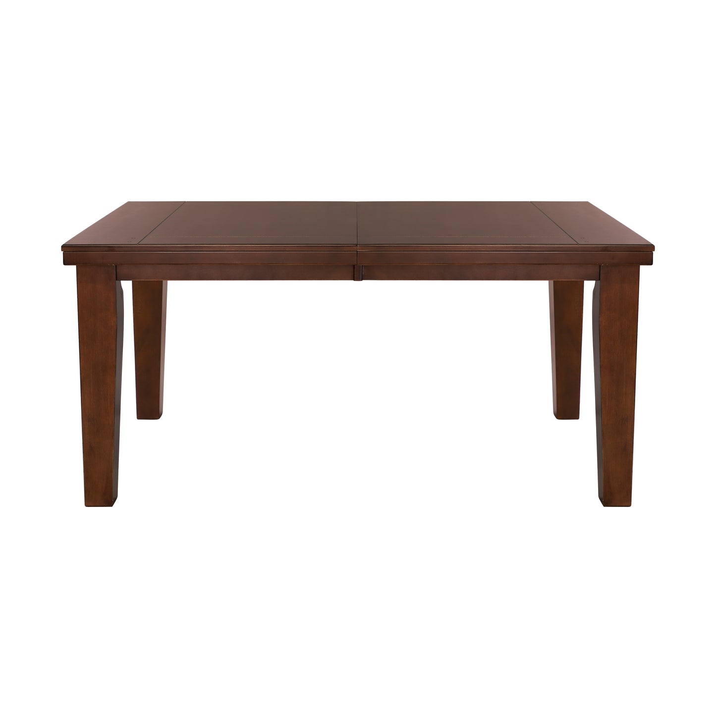 Dark brown wooden dining table with clean lines and tapered legs