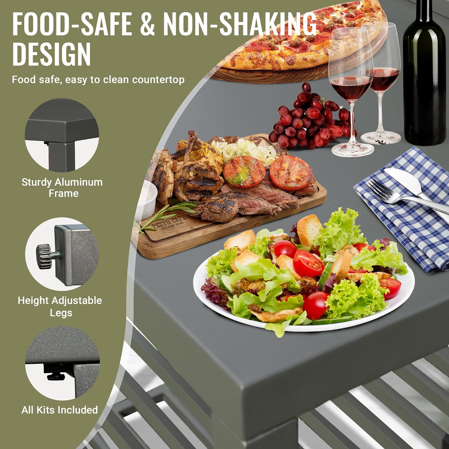 Closeup of dark grey aluminum frame corner for outdoor grill