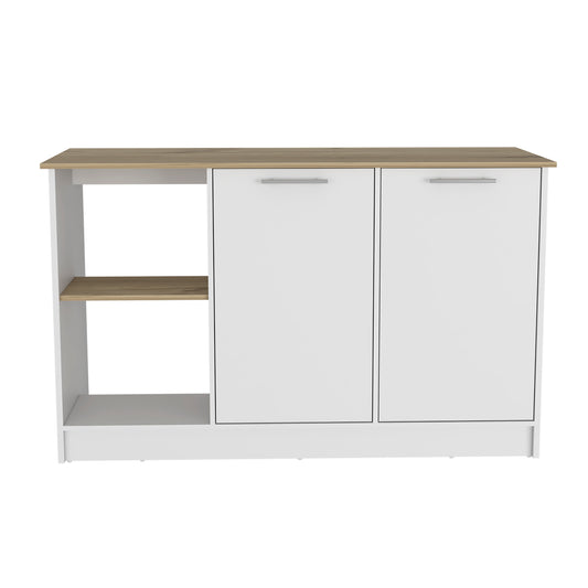 TREATLIFE HOME Kitchen Island with Generous Countertop and Open Shelving, Ideal for Meal Preparations and Storage, White and Light Oak Finish