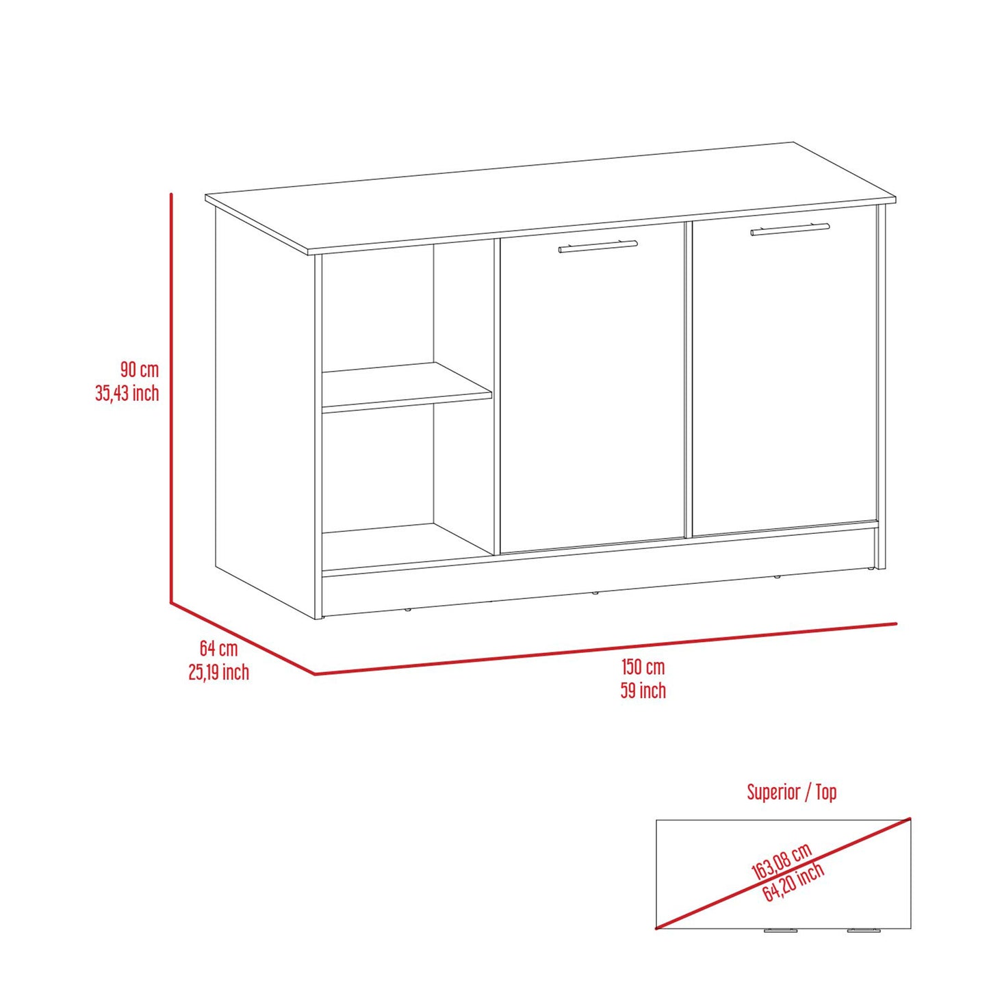 Modern buffet sideboard with open shelving and two cabinet doors