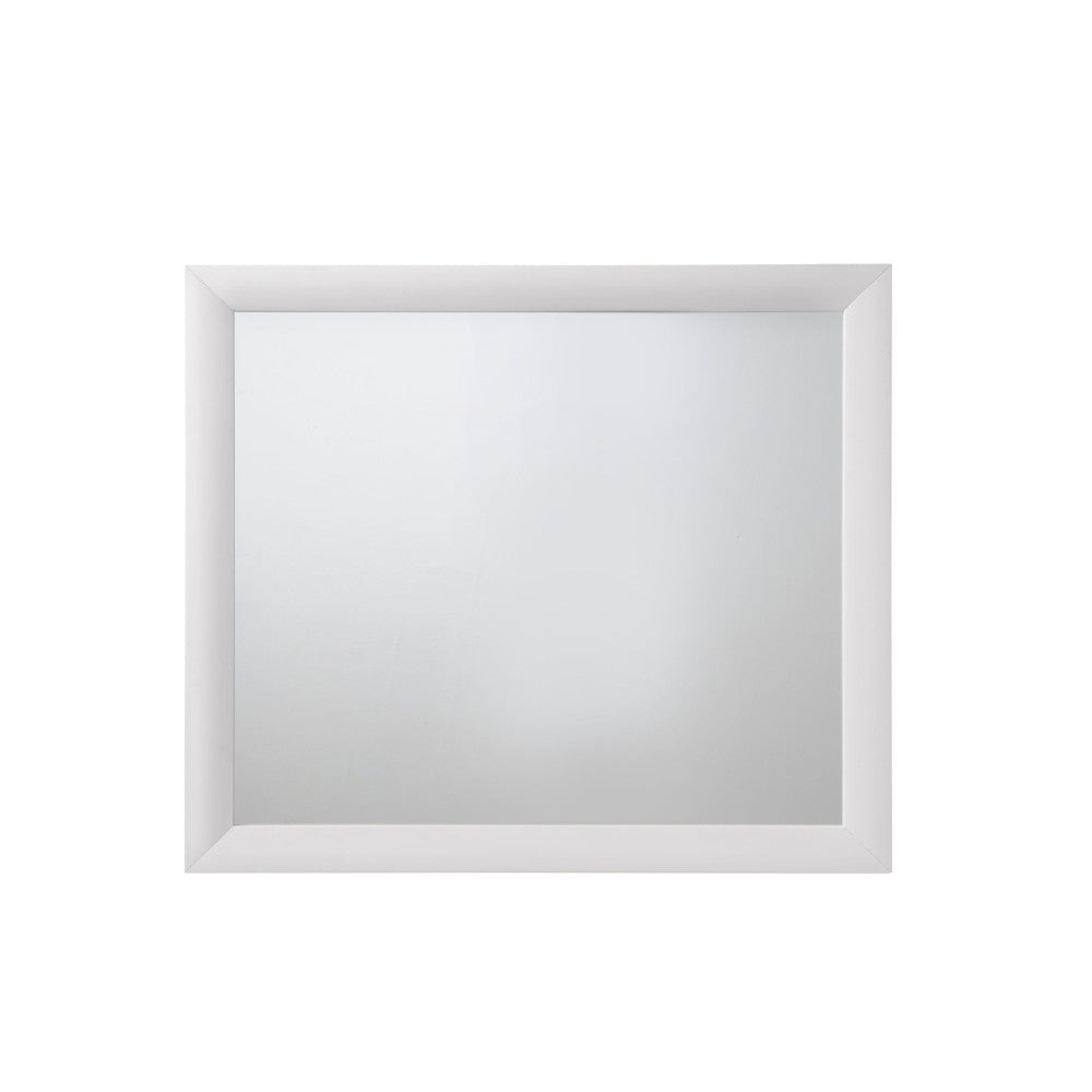 Simple white framed bathroom mirror
