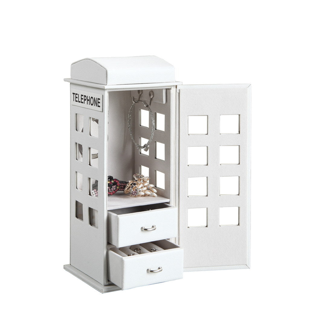 White telephone booth jewelry box with two drawers